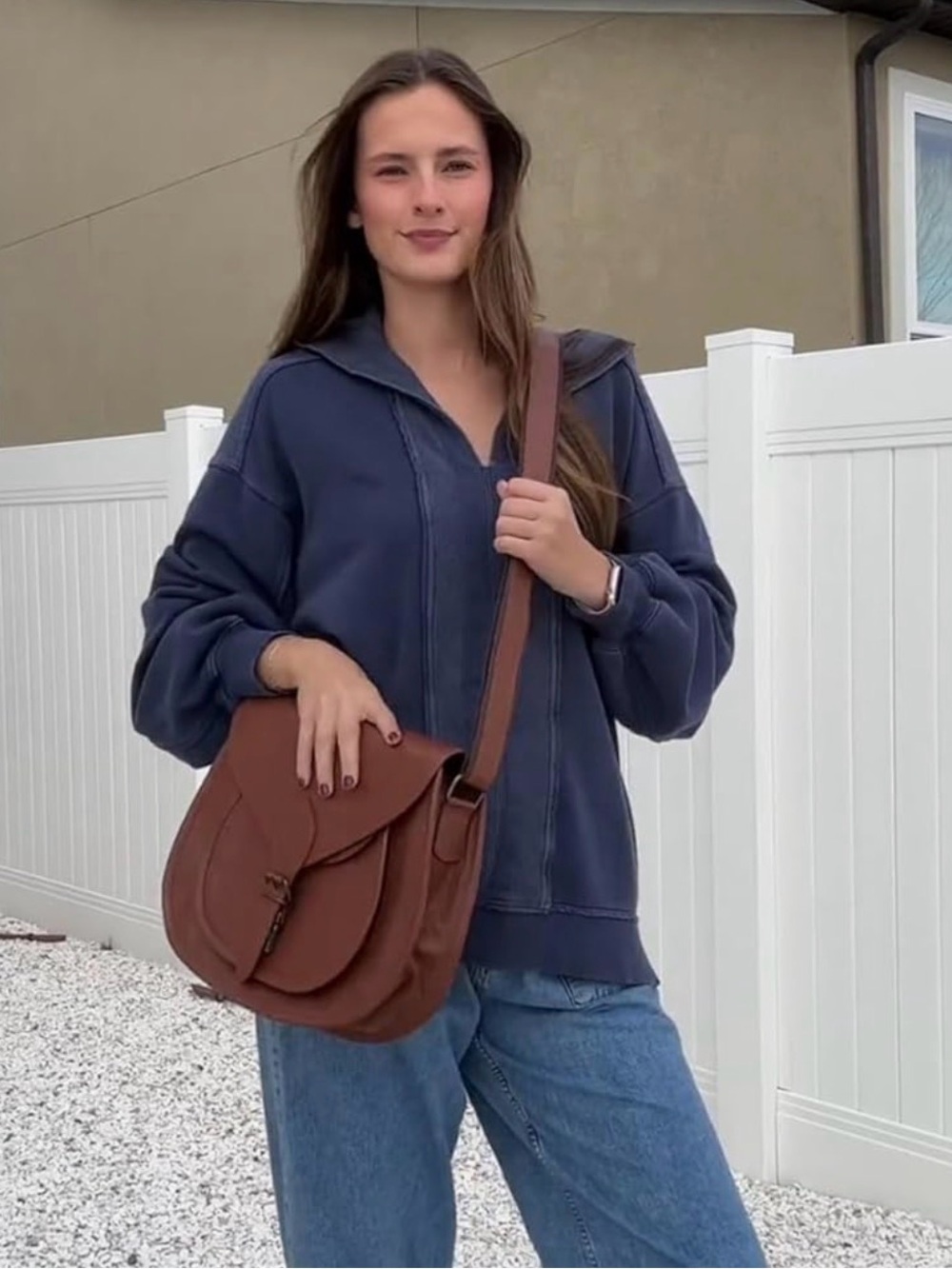Classic Brown Leather Saddle Crossbody Bag